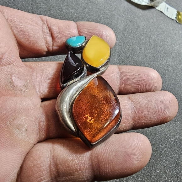 Vintage Sterling Silver 925 Multistone Set Large Abstract Pendant 2.5 Inch shows - Picture 2 of 9